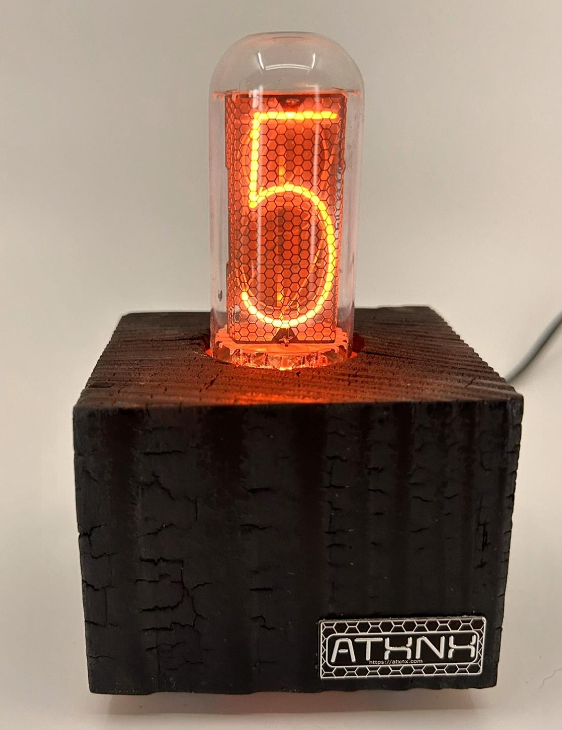 Shou Sugi Ban Black Single Nixie Tube Clock (Large) - Nixie Clock - Vintage Retro Table Clock - Gift for him - Nixie